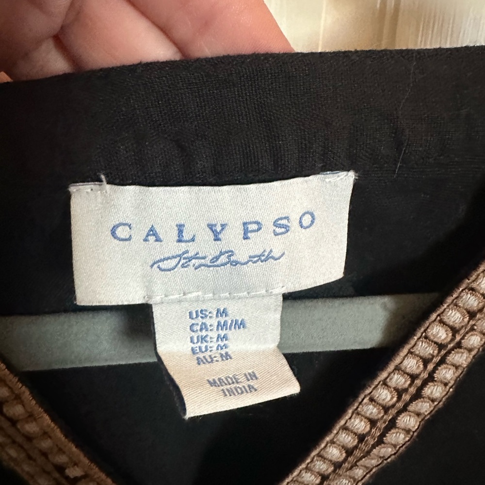 Calypso St. Barth Black Top with Gold Floral Embroidery - Picture 2 of 4